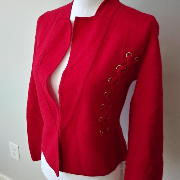 Cache Sweaters - Cache Wool Jacket Red Blazer Lace Up Hook Sz Small